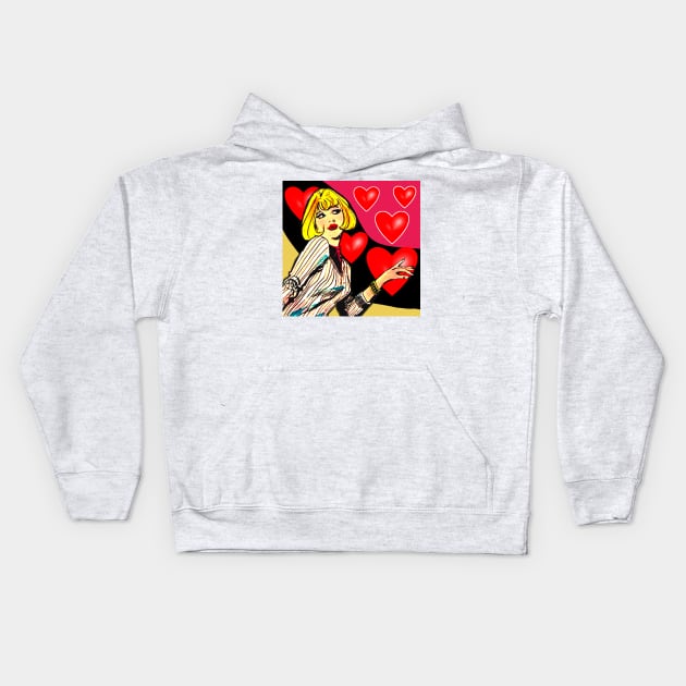 Blonde girl with bangs and hearts. Kids Hoodie by Marccelus